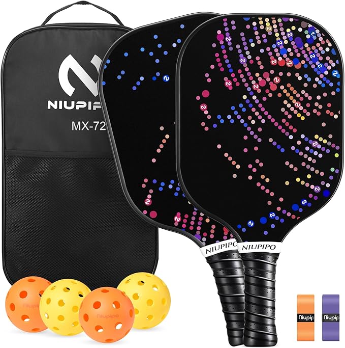 niupipo Pickleball Paddles Set of 2 or 4, USAPA Approved Fiberglass Pickleball Paddle Set with Balls and Bag, Polypropylene Honeycomb Core, Lightweight Pickleball Paddles for Beginners Men Women