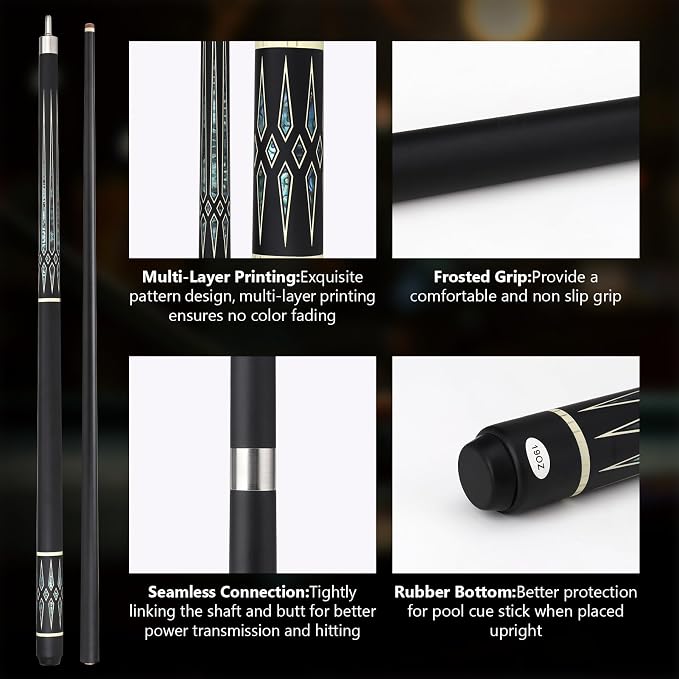 Professional Pool Cue Stick with Case, Pool Cue Stick 2-Piece Glass Fiber Billiards Cue Stick Low Deflection Pool Stick for Adults Players, 58" 19oz