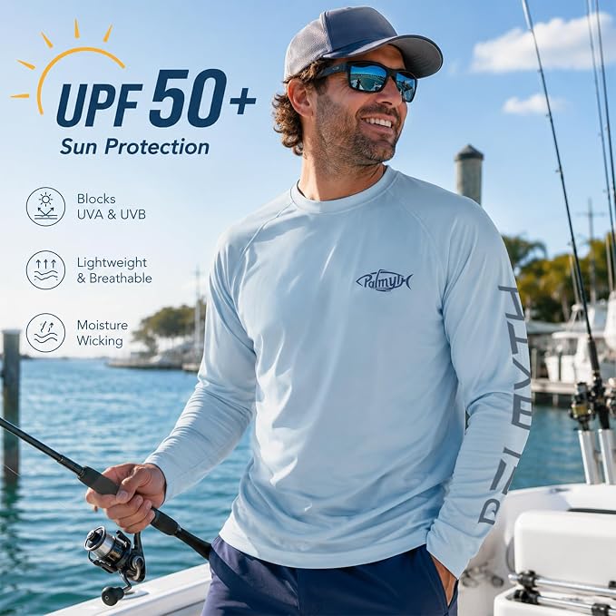 Palmyth Fishing Shirts for Men Long Sleeve UPF 50+ T Shirt Sun Protection | Quick Dry, Sun Protection, Myth-Cool Fabric, Fish Print, Moisture Wicking, Stretchy, Breathable, Fishing,Boating,Outdoor Wear