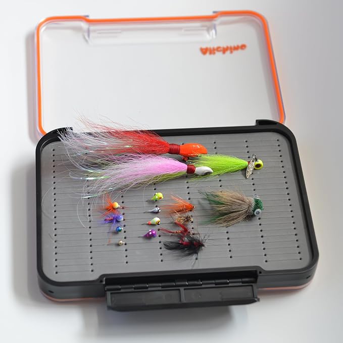 ALICHINO Fly Box for Fly Files Ice Jig Box Two Sided Waterproof Fly Fishing Box for Nymphs and Streamers (Grey Foam Insert C, Large， 9 * 6.5 * 1.9Inch)