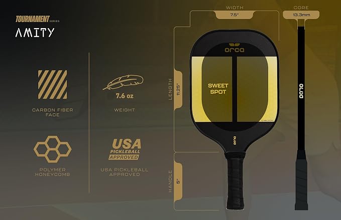 Orca Pickleball Paddles, Tournament Series Carbon Fiber Pickleball Paddles Designed for Maximum Power and Control, USA Pickleball Approved