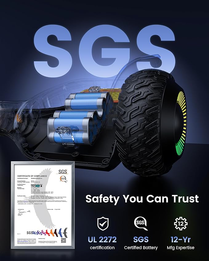 Gyroor Self Balancing Scooter New G13 All Terrain Balancing Scooter with LED Lights, Self Balancing Off Road with Bluetooth for Kids ages 6-12 and Adults-Black