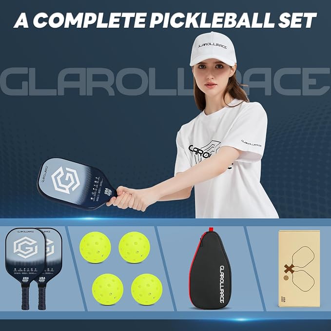 Pickleball Paddles Set of 2 | 4 Pickleball Rackets, USAPA Approved Pickleball Set, Fiberglass | Carbon Fiber Surface & 13 mm PP Honeycomb Core,4 Indoor & Outdoor Pickle Balls
