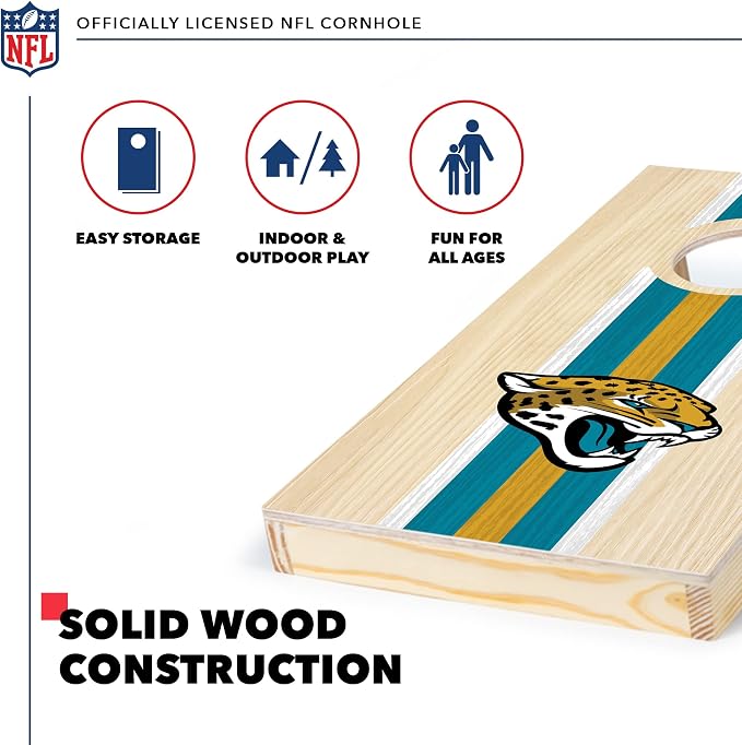 NFL Football Portable Size 1' x 2' Solid Wood Cornhole Set with Direct Print HD Team Graphics – Travel Size