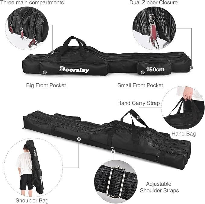Fishing Rod Case Three Layers Fishing Rod Bag Oxford Portable Folding Fishing Pole Bag Outdoor Waterproof Tackle Storage Travel Bags Carry Organizer for Fishing Camping Hiking