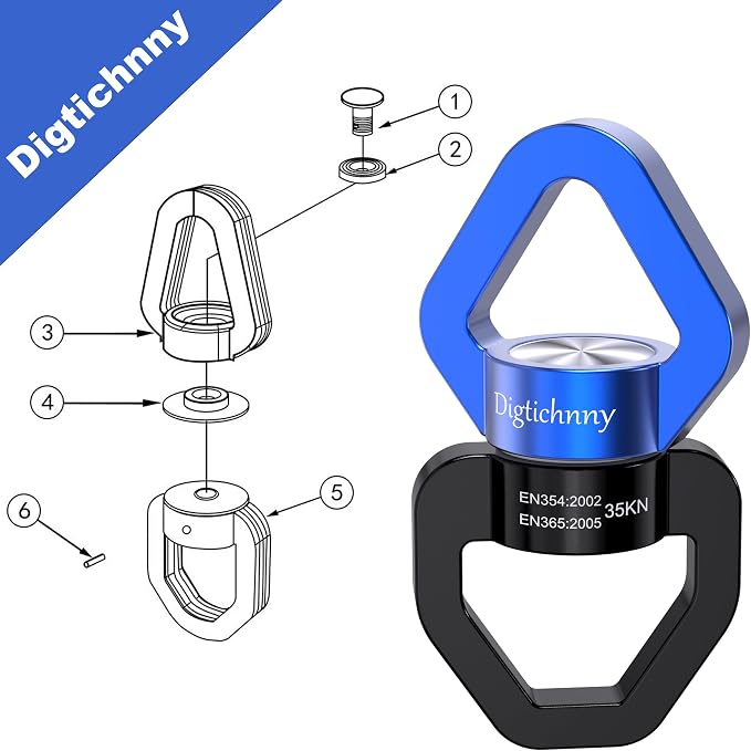 2 Pack Swing Swivel Heavy Duty, Spinning Swing Swivels,35KN Capacity,for Aerial Silk,Rock Climing Swivel, Children's Swings,Black Blue
