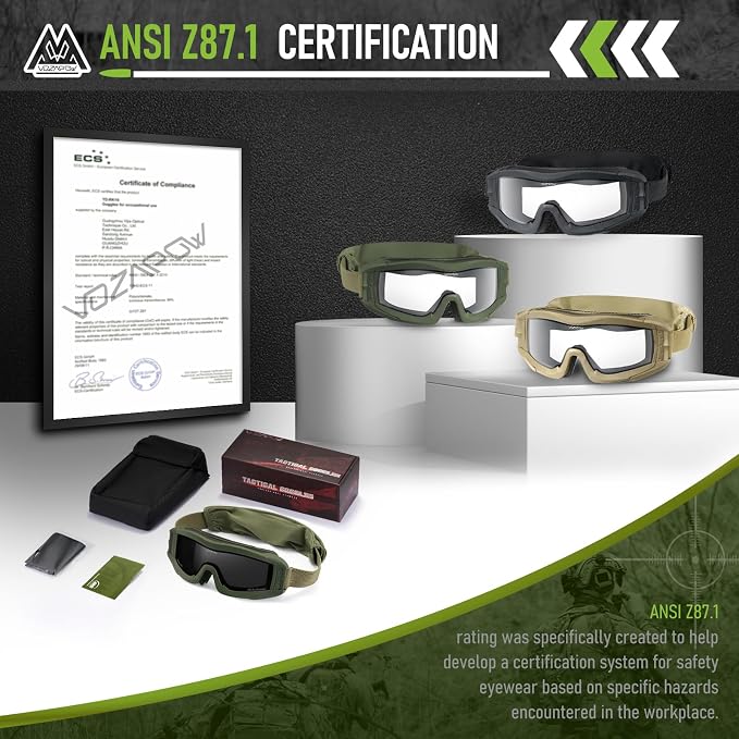 Airsoft Goggles Anti Fog with ANSI Z87.1 Certified, Safety Goggles Impact Resistant, Tactical Shooting Glasses