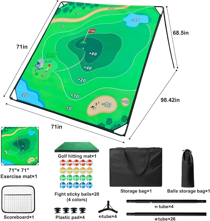 Golf Chipping Game Set, 71"x71" Golf Game for Battle Outdoor, Chipping Pong for Backyard with Sticky Balls & Storage Bag