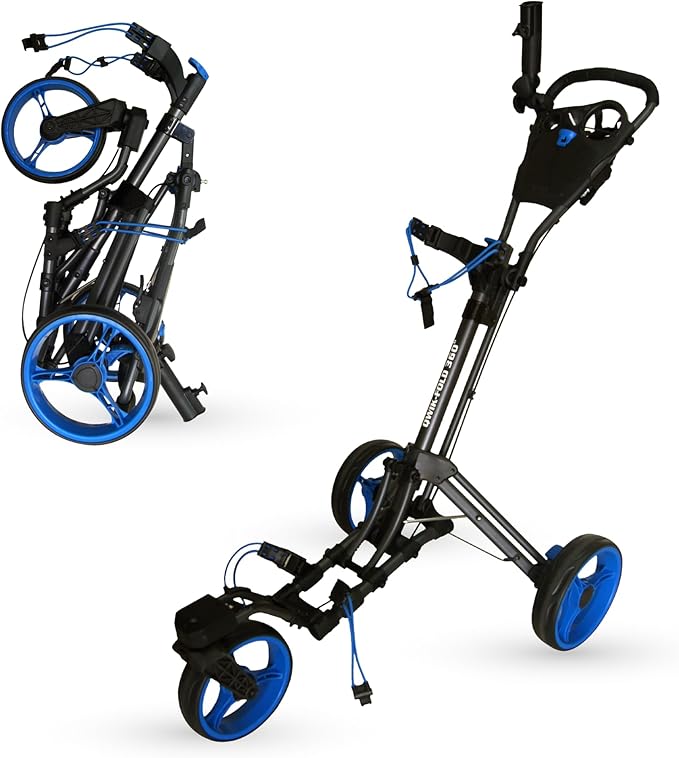 Qwik-Fold 3-Wheel Golf Push Cart with 360° Swivel Front Wheel & Foot Brake – 1-Second Folding Golf Trolley, Lightweight Aluminum Frame, Umbrella Holder, Cup Holder & Storage