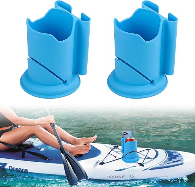 2Pack Paddleboard Cup Holder, Paddle Board and Kayak Drink Holder, 2-in-1 Drink & Phone Holder, Paddleboard Accessory for Surfboards, Canoes, SUPs, Kayaks, Boats (Blue)