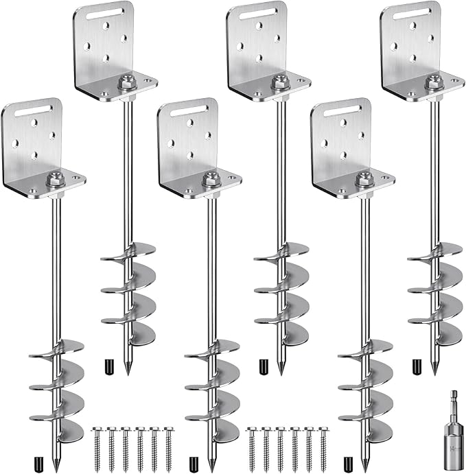 BeneLabel 2/4/6 Pack 18" 24" Ground Anchors Screw in Shed Anchor with L Bracket Trampoline Anchor Spiral Swingset Anchors for Swing Set, Mobile Home, Fence, Playset, Tent, Canopy, Carport