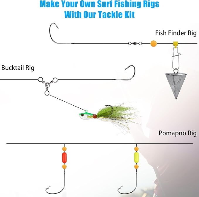 Surf Fishing Rig Tackle Kit,167PCS Saltwater Fishing Lures Surf Fishing Gear Fish Finder Rigs Pompano Floats Rig Pyramid Sinker Weight Fish Hooks Swivels Various Accessories
