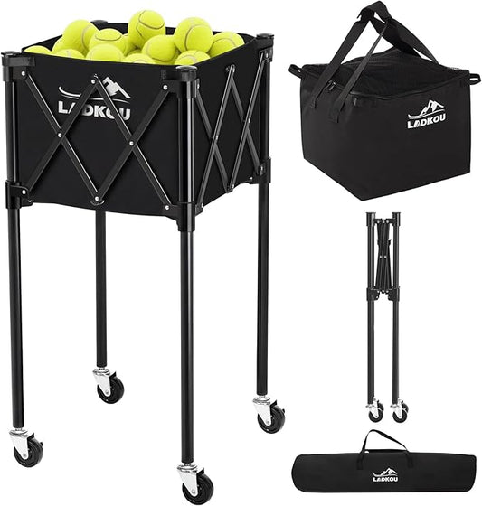 Extra Large Tennis Ball Hopper, Holds 200 Balls, Foldable Tennis Ball Basket with Wheels & Removable Bag, Lightweight Pickleball Caddy Cart for Baseball/Softball, for Training/Teaching