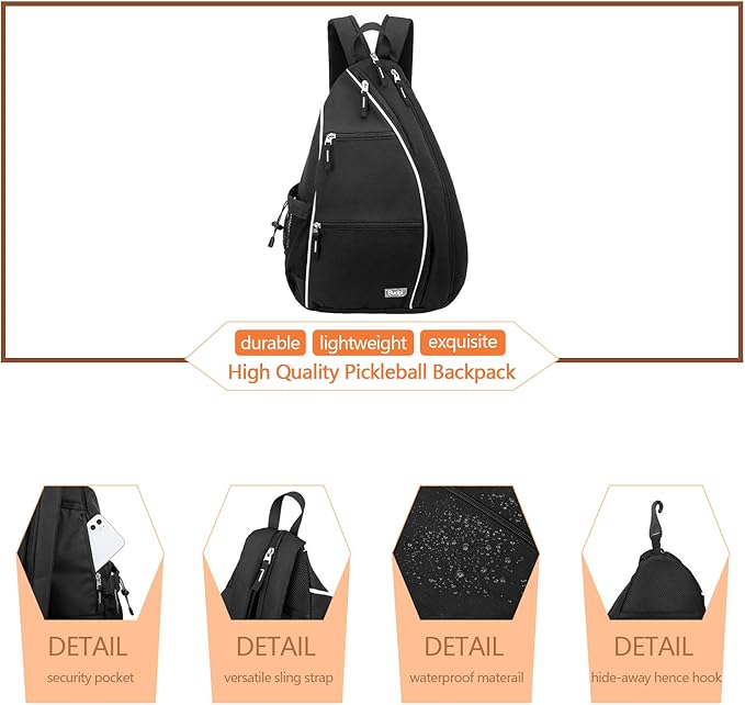 Sucipi Pickleball Bag - Men's & Women's Pickleball Backpack, Adjustable Sling Bag w/Fence Hook/Large Capacity/Safety Pocket
