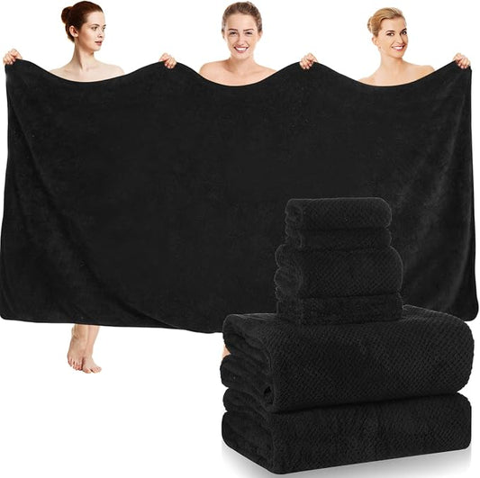 Peryiter Oversized Bath Towels Set of 6 for Adults 40x80 Inches Extra Large Bath Towel Sets Bathroom Sheets Jumbo Shower Towels Quick Dry Absorbent Soft Microfiber for Adults(Black)