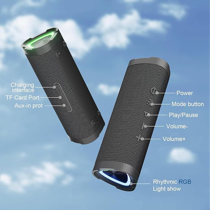 Vanzon V40 Portable Bluetooth Speaker, IPX7 Waterproof Wireless Speaker with Bluetooth 5.0, TWS Pairing and RGB Lights Outdoor Speaker