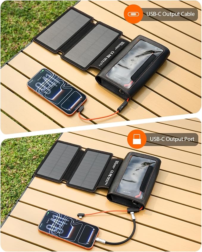 BLAVOR Portable Foldable Solar Charging Pack, Built-in Charging Cable & Crossbody Lanyard, 10W High-Efficiency Solar Panels with USB-C Port, Waterproof Durable for Outdoor Camping Hiking Backpacking
