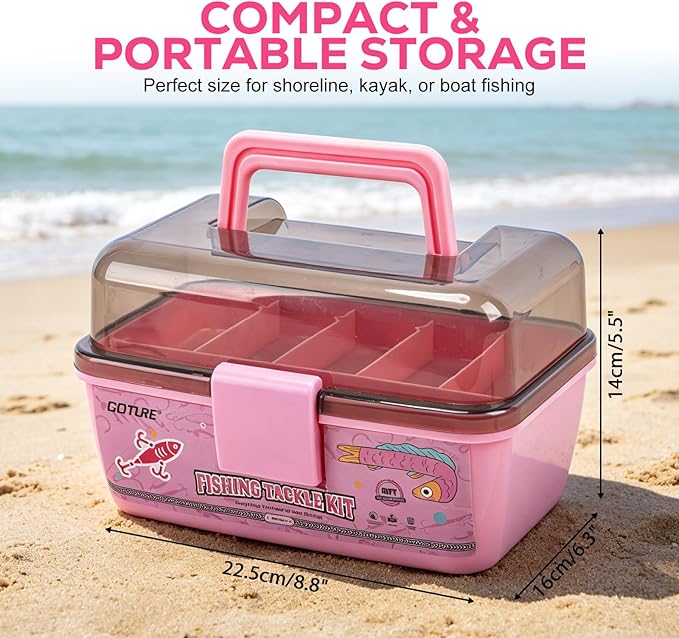 Goture 2-Layer Fishing Tackle Box with Trout Fishing Lures Kit Included, Portable Tackle Organizer with Hooks Sinkers Spinners & Soft Baits, Ideal Fishing Gifts for Men Anglers