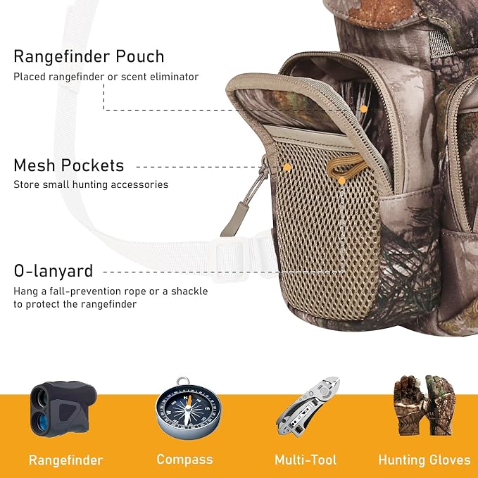 NEW VIEW Silent Hunting Binocular Harness Chest Pack with Rangefinder Pouch & Rain Cover, Stealth Bino Harness for Hunting, Fits Most Binoculars up to 10×56