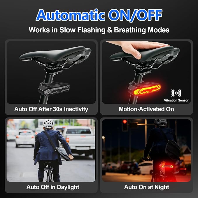NineLeaf Bike Turn Signals, Turn Signal Kit for Ebike, Bike Turn Signals Front and Rear Auto On/Off Electric Bell Automatic Brake Light Remote Control Rear Light USB Rechargeable IP65 Waterproof