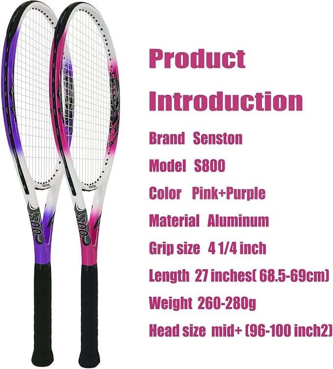 Senston Tennis Rackets for Adults 27 inch Tennis Racquets - 2 Player Tennis Racket Set with 3balls,2 Grips, 2 Vibration Dampers