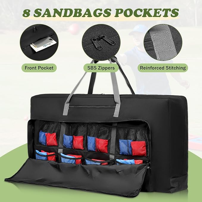 Cornhole Carrying Case Fits 4' x 2' Regulation Size Board, Heavy-Duty 900D Cornhole Boards Bag with Front Pockets and Padded Shoulder Strap for Cornhole Outdoor Games, Only Bag