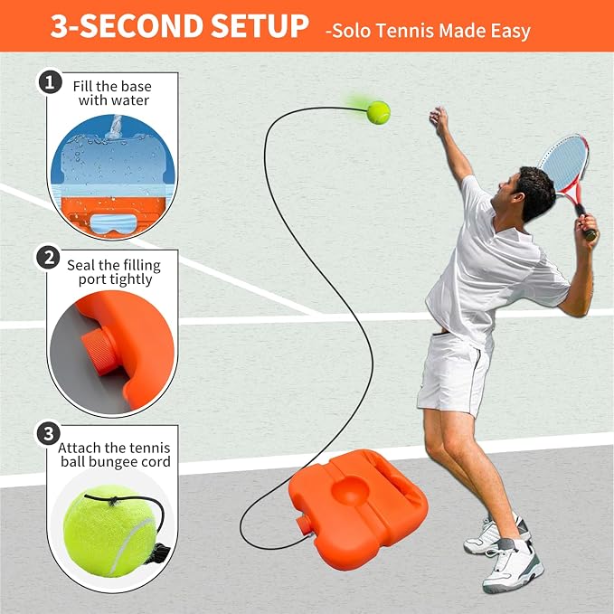 Tennis Trainer Rebounder Set- Portable Solo Practice System with 3 Rebound Balls, Waterproof Backpack & Stable Base,Perfect Tennis Buddy for Adults & Kids,Ideal Tennis Gift
