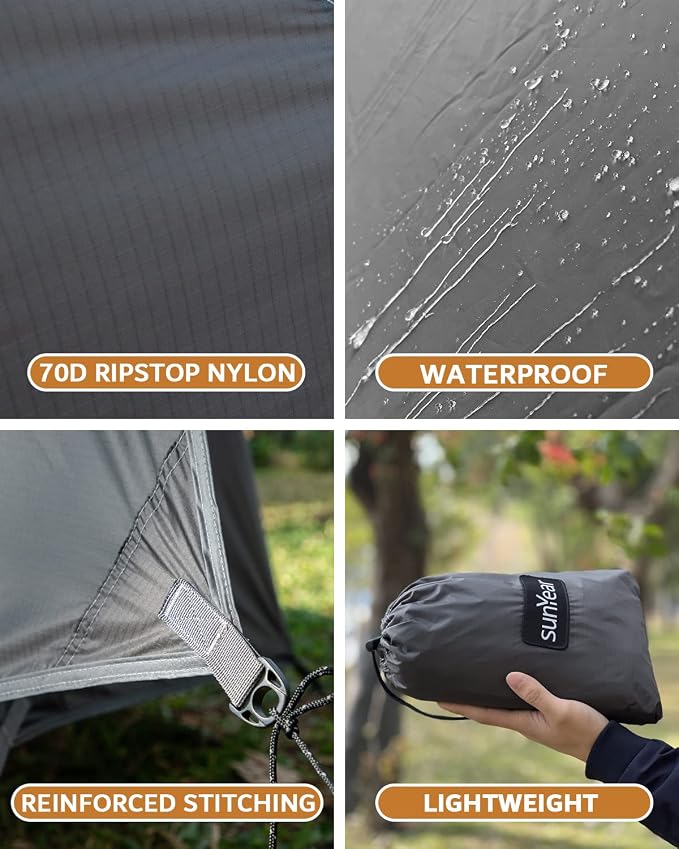 Sunyear Camping Hammock with Net and Hammock Tent Rain Fly Bundle - Perfect for Hiking, Backpacking, Outdoor Sleeping and Camping Survival