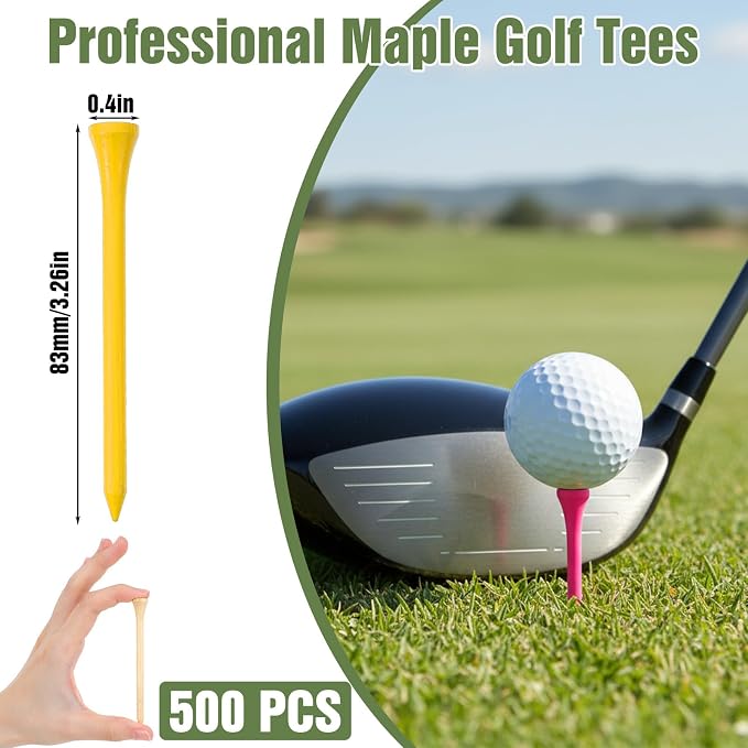 500 Pieces Color Golf Tees Wood Golf Tees Bulk 3-1/4 Inch Unbreakable Long Colored Tall Golfs Tee for Men Women Kids Balls Game