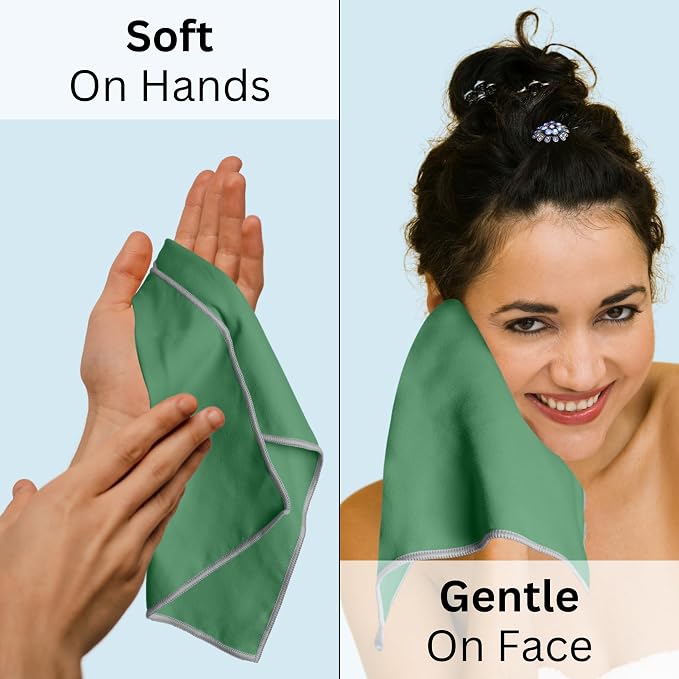 Elite Tail Magic -4 Pack - Lightweight Soft Compact Travel Towel | Quick Drying Backpacking Towel Ultralight with Loop Strap | Sport and Gym Microfiber Face Cloth Yoga | Small 12.5 x 9.9 inches