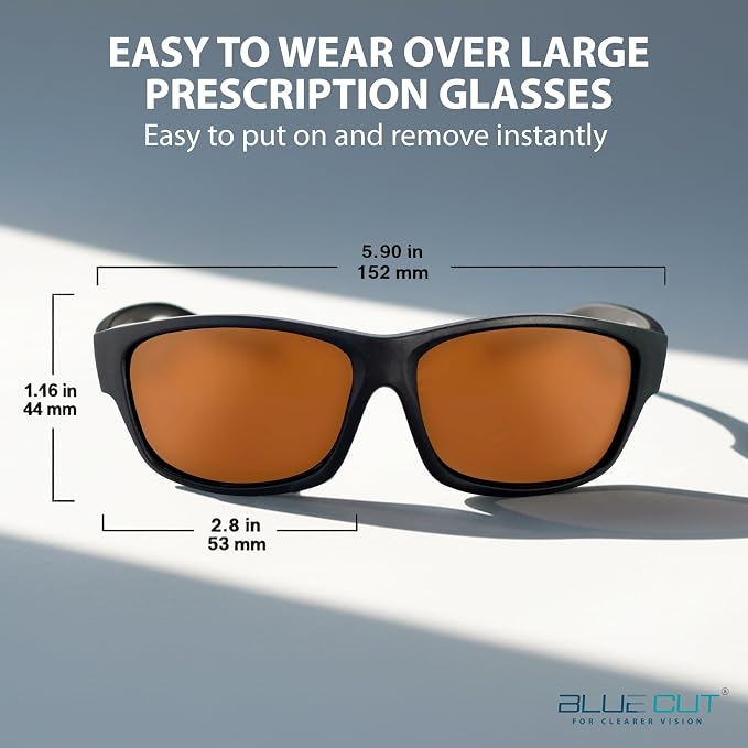 BLUE CUT Fit Over Polarized Sunglasses Driving Clip-on Over Glasses, Solar Shield Sunglasses Over Prescription Glasses