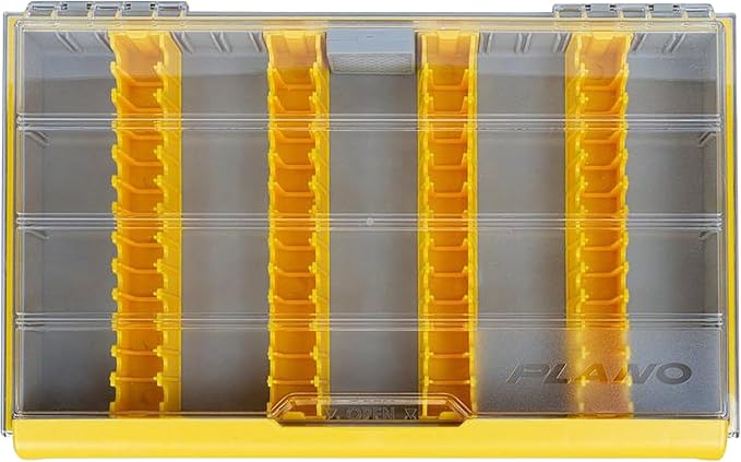 Plano Edge 3700 Vertical Jig & Spybait Box Tackle Storage, Gray and Yellow, Holds Up to 52 Vertical Baits, Rust-Resistant and Waterproof Bait Organizer Box