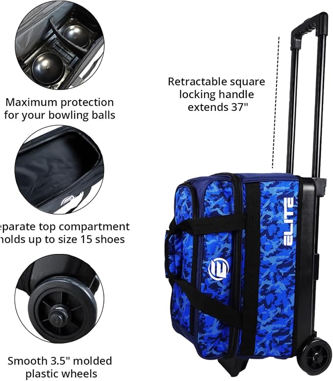 ELITE Basic Bowling Bag Double (2) Ball Roller with Rolling Wheels