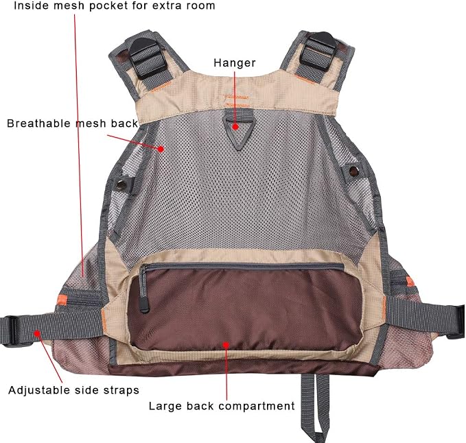 Waxaya Lightweight Fly Fishing Vest with Multi Pockets Adjustable Size Mesh Fishing Backpack for Men and Women