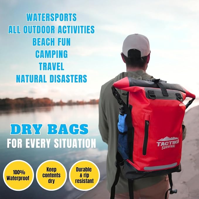 TACTIKO 35L Heavy-Duty 100% Waterproof Backpack, Roll Top Dry Bags for Kayaking, Hiking, Camping, Survival