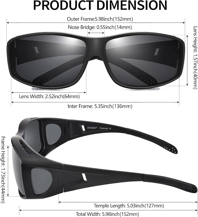 URUMQI Polarized Sunglasses Fit Over Glasses for Men Women, Wraparound Sun Glasses UV400 Protection for Driving Fishing