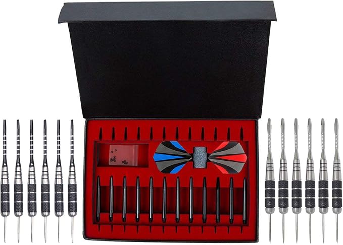 WINSDART Steel Tip Darts 12 Pack Set with Nonslip Iron Barrel Aluminum Dart Shafts and Flights Darts Sharpener an Gift Box