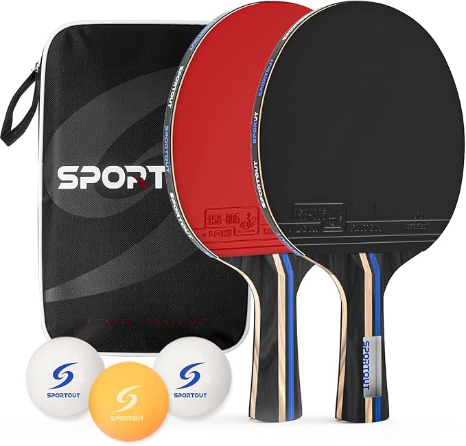 Sportout Ping Pong Paddles Sets-Portable Table Tennis Paddle with Balls, Storage Case Premium Table Tennis Racket for Indoor & Outdoor Games