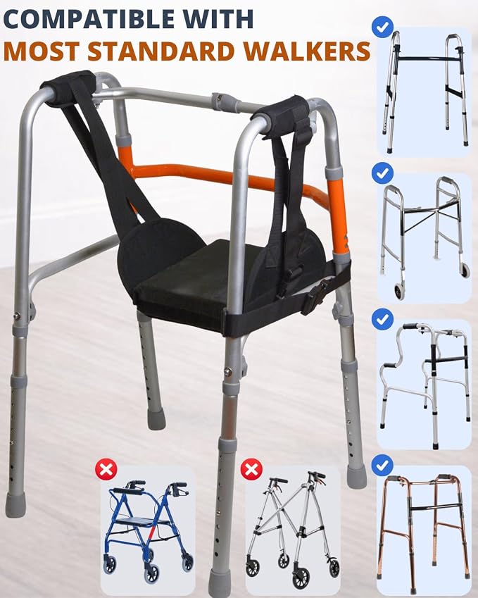 Walker Knee Sling, Adjustable Knee Rest with Padding for Surgery Recovery, Alternative to Crutches & Knee Scooters for Non Weight Bearing, Walker Accessories for Ankle/Foot Injuries