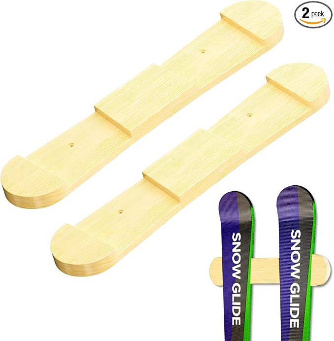 Wooden Ski & Snowboard Wall Mount Horizontal, Skateboard Wall Rack with Screws, Snowboard Display Stand, Indoor Snowboard Storage for Room, Garage (2, wood)