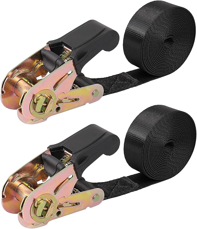 Endless Ratchet Tie Down Straps Heavy Duty Cargo Tie Downs, Sturdy Nylon Black Strap Down Ratcheting Securing Straps, Track Spring Fittings, Tie-Down Motorcycles, Trailer Loads, Kayak