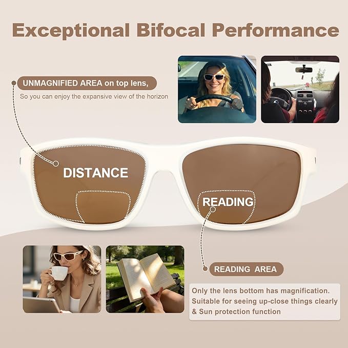 Missfive 2-Pack Bifocal Sunglasses with Readers Built In Sporty Upgraded Wrap Frame, UV400 Protection Driving & Reading Glasses for Outdoor +3.0 (Soft-Tone)