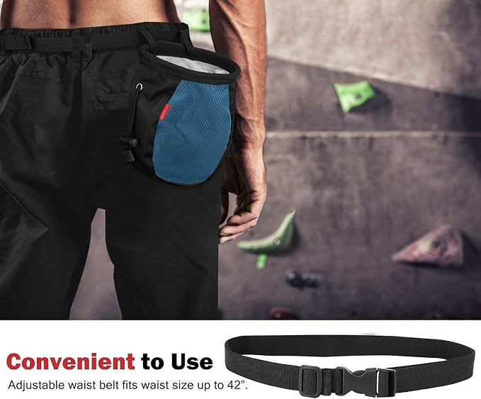 Rhino Valley Climbing Chalk Bag, No Leak Drawstring Chalk Bag with Adjustable Belt, Carabiner Clip and Zippered Pockets Chalk Bag for Rock Climbing, Cross Fit, Weight Lifting & More