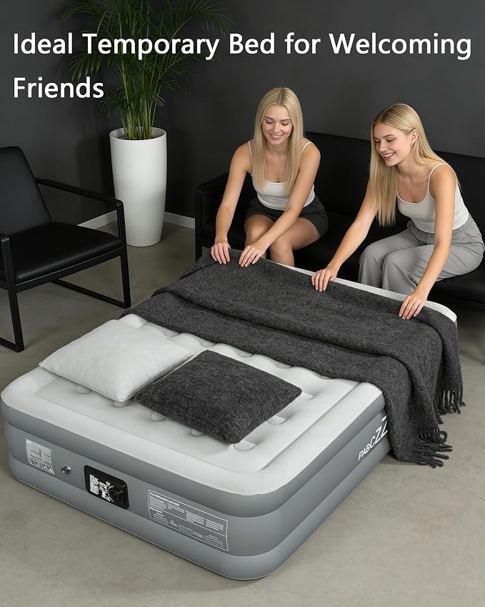 air Mattress Queen with Built in Pump – 18-Inch Thickened Inflatable Mattress for Easy Travel, Supports Up to 650 Pounds Pounds (Dark Gray, Queen)