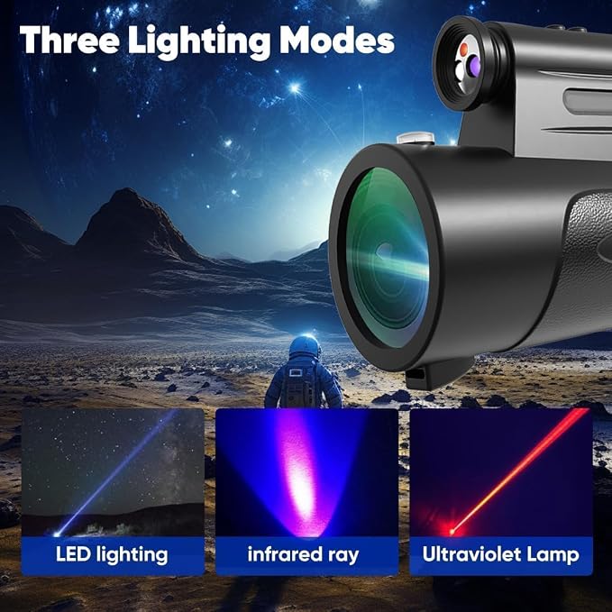 Monocular Telescope with Lights HD Monoculars 80x100 for Adults High Powered Monocularwith Smartphone Holder & Tripod, Handheld Telescope Suitable for Bird Watching Stargazing-Black