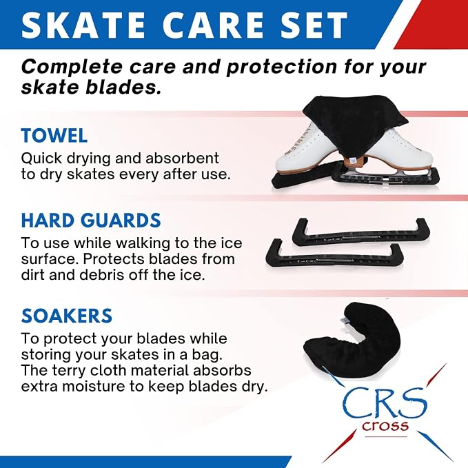 CRS Cross Skate Guards, Soakers & Towel Set (Black Large) and 2 Pair Figure Skating Socks (Black)