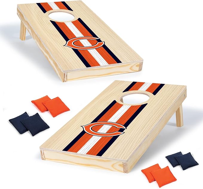NFL Football Portable Size 1' x 2' Solid Wood Cornhole Set with Direct Print HD Team Graphics – Travel Size