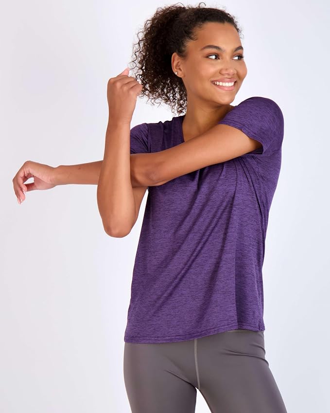 Real Essentials 5 Pack: Women's Short Sleeve T-Shirts Workout Tops Fitness Pilates Gym Activewear Athletic (Plus Available)