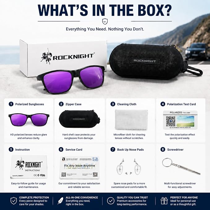 ROCKNIGHT Polarized Driving Sunglasses with Spring Hinges