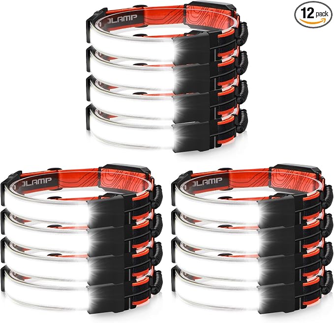 LED Headlamp Flashlight 12Packs, 1000L 230° Broadbeam Headlight, USB Rechargeable Head Lamp with Red Taillight, Lightweight Waterproof Headlamps for Camping Running Hiking, Hard Hat Headlamp